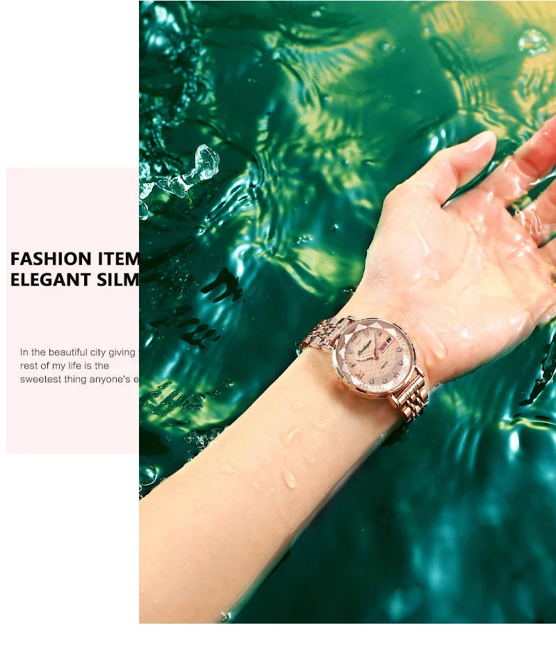 POEDAGAR Women Watch New Fashion Luxury Stainless Steel Wristwatch Bracelet Simple Rose Gold Waterproof Luminous Ladies Watches