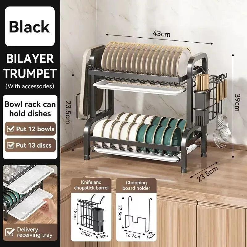 Kitchen dish storage rack, cabinets layered drain rack, tableware, tableware, countertops, sorting storage shelves