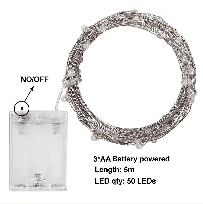 2/5/10M LED Copper Wire Light String Fairy Garland Battery Powered Garden Bedroom Party Wedding Christmas New Year Ornament