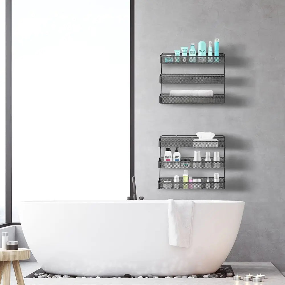 Spice Racks Wall Mounted 2 Set Large, Metal Chrome Narrow Spice Organizer for Jars Storage, Kitchen, Inside Cupboard or Cabinet