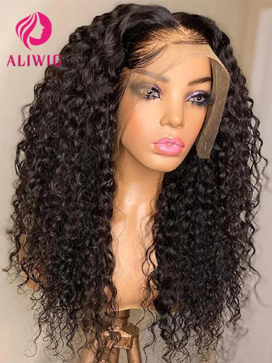 13x4 Hd Kinky Curly Lace Frontal 100% Human Hair Wigs Pre Plucked Brazilian Glueless Water Wave 4x4 Lace Closure Wigs Curly Wave