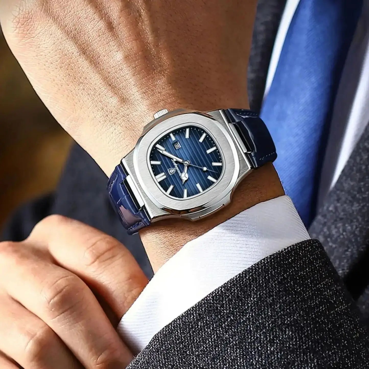 POEDAGAR Luxury Original Man Watch Date Waterproof Luminous Square Men Wristwatch High Quality Leather Men's Quartz Watches Male