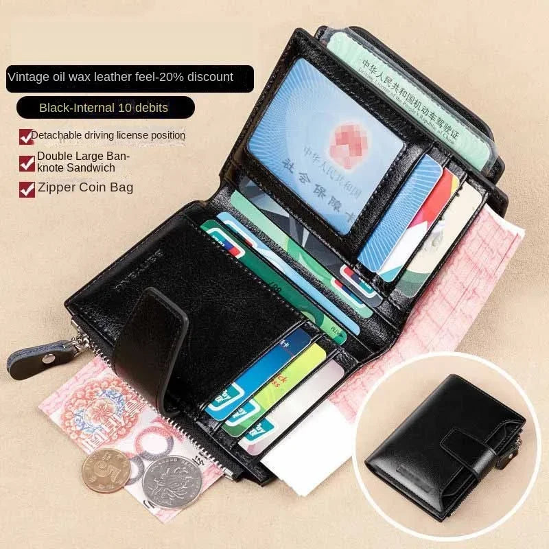 Fashion Vintage RFID Blocking Women Wallet Genuine Leather Fold The Zipper Wallet Credit Card Holder Coin Purse Wallet for Women