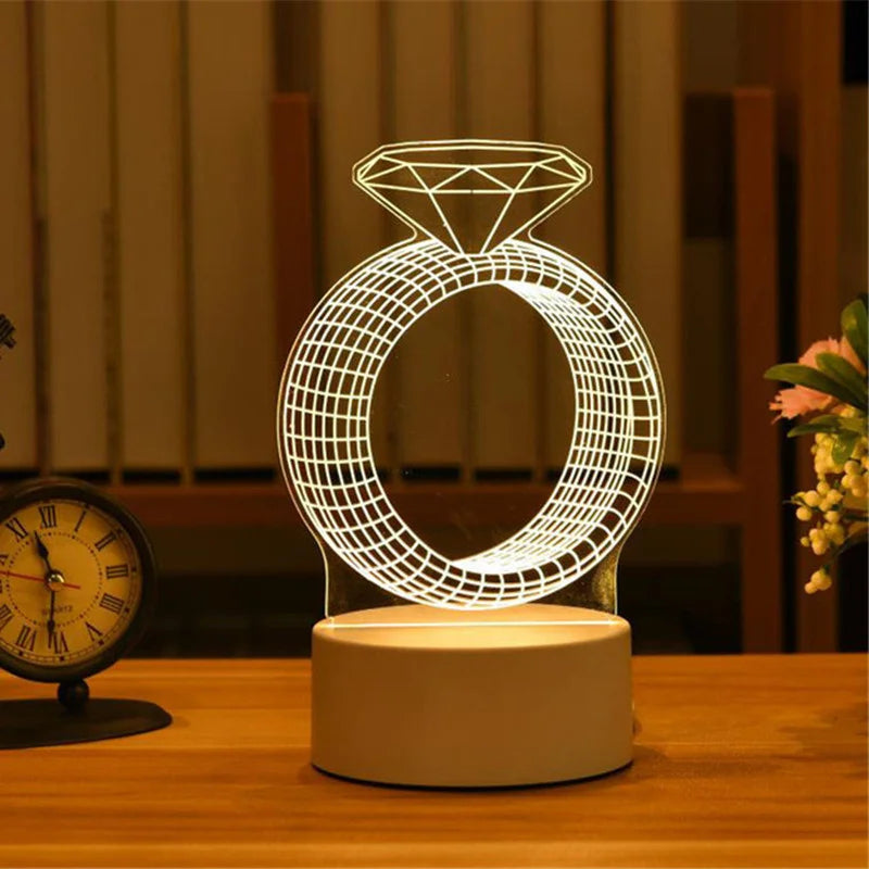 1pc USB Operated Night Light Creative 3D Acrylic Bedroom Bedside LED Table Lamp Ornaments Christmas Holiday Birthday Event Gift