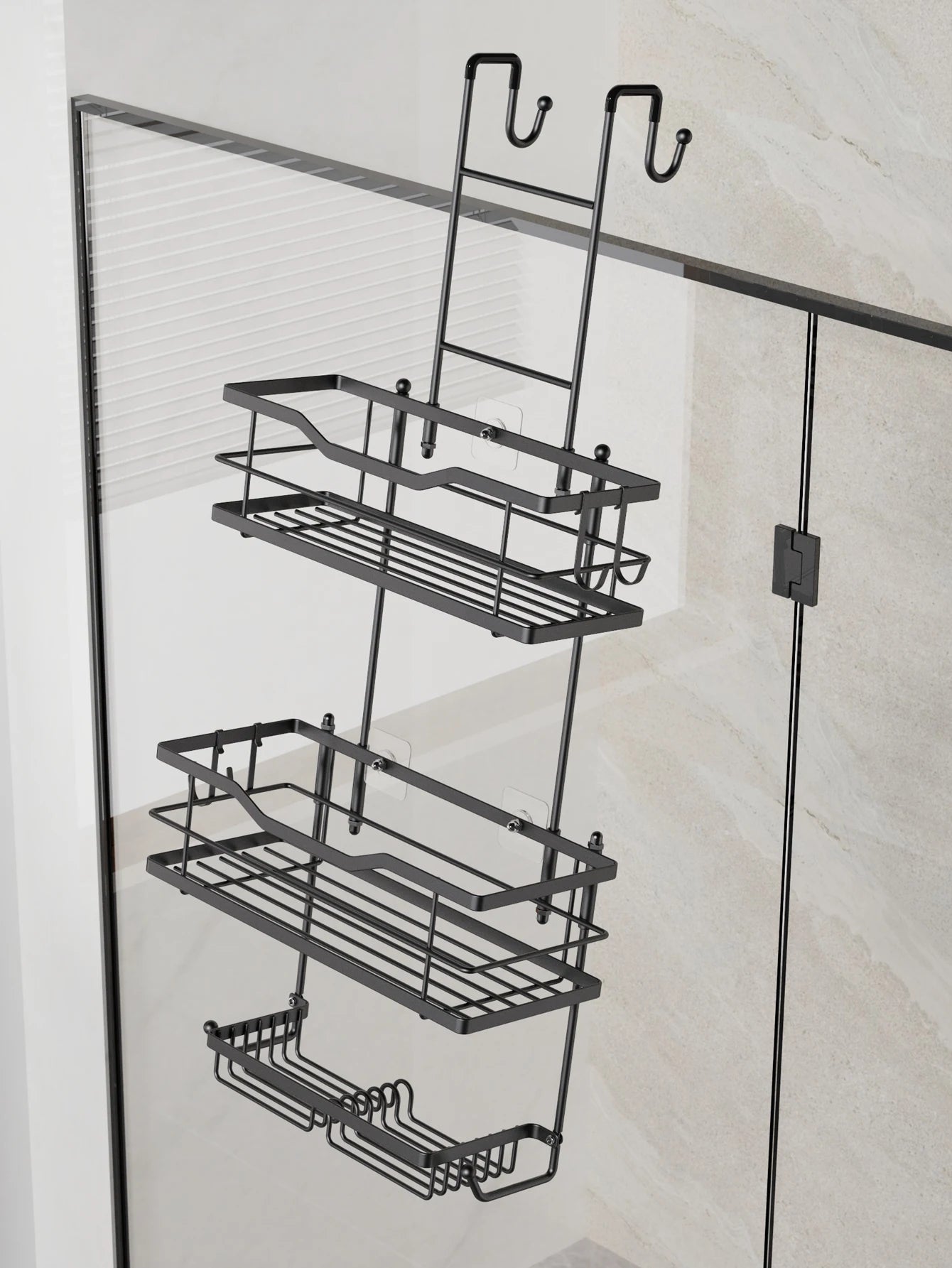 3-tier hanging shower caddy, large capacity hanging shower caddy, with 2 soap dishes