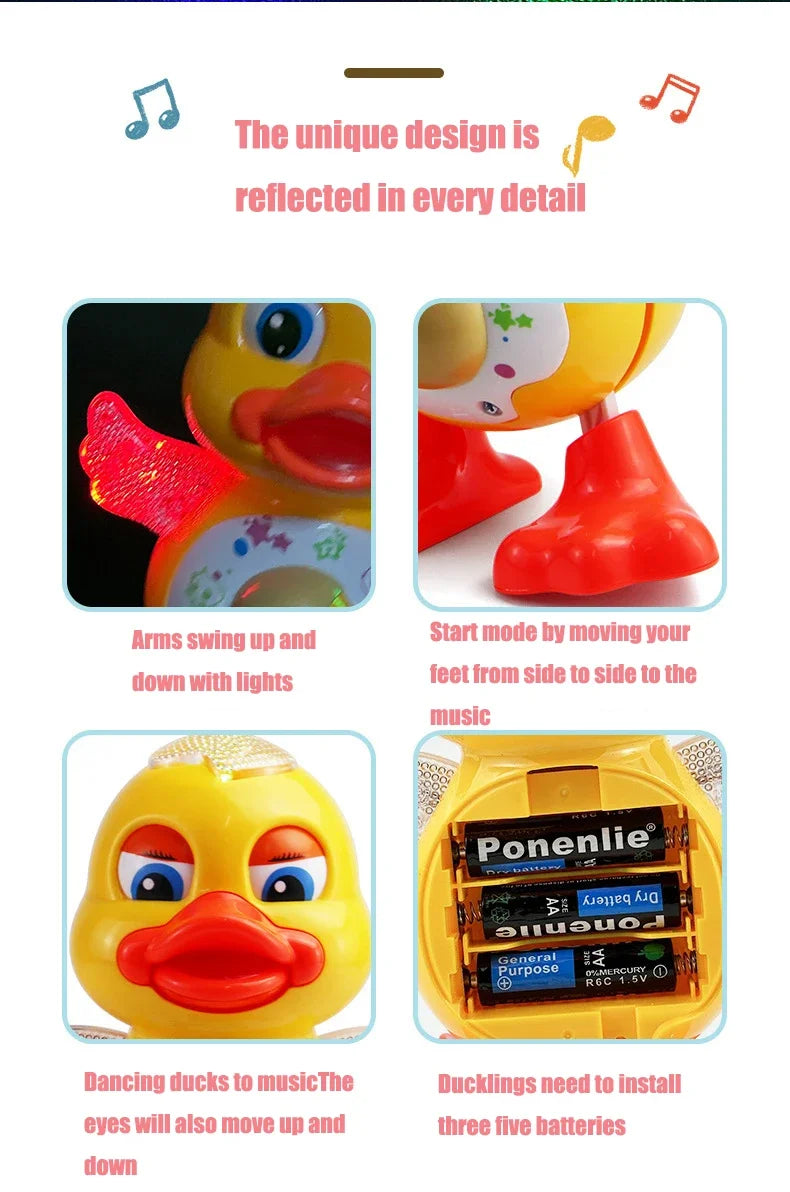 Electronic Dancing Duck Toy – Musical, Flashing Lights, Blinking Eyes, and Body-Shaking Cartoon Animal for Kids