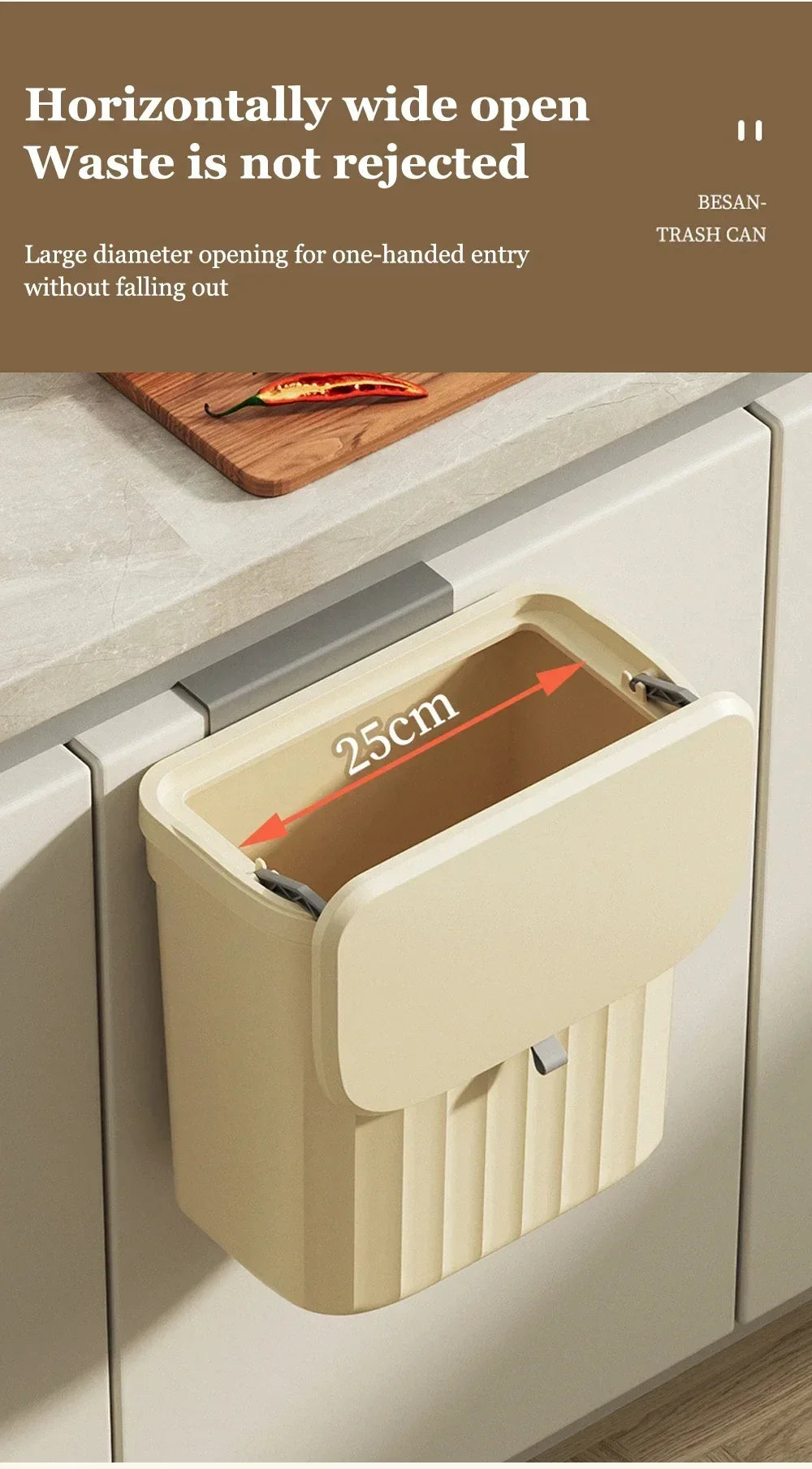 12L Kitchen Trash Can Wall Mounted Hanging Trash Bin with Lid Garbage Can for Cabinet Under Sink Waste Garbage Compost Bin Trash