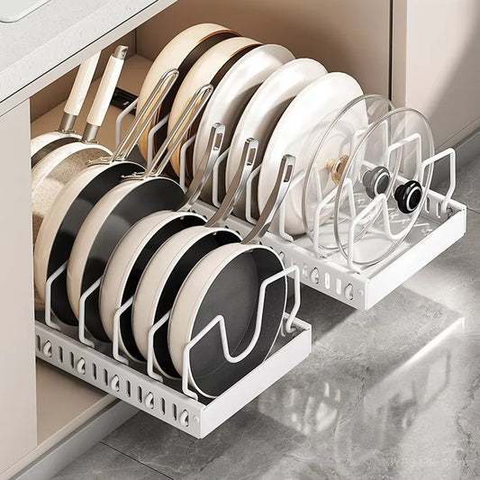 Pull out Pots and Pans Organiser Sliding Pot Lid Holder Kitchen Spice Rack