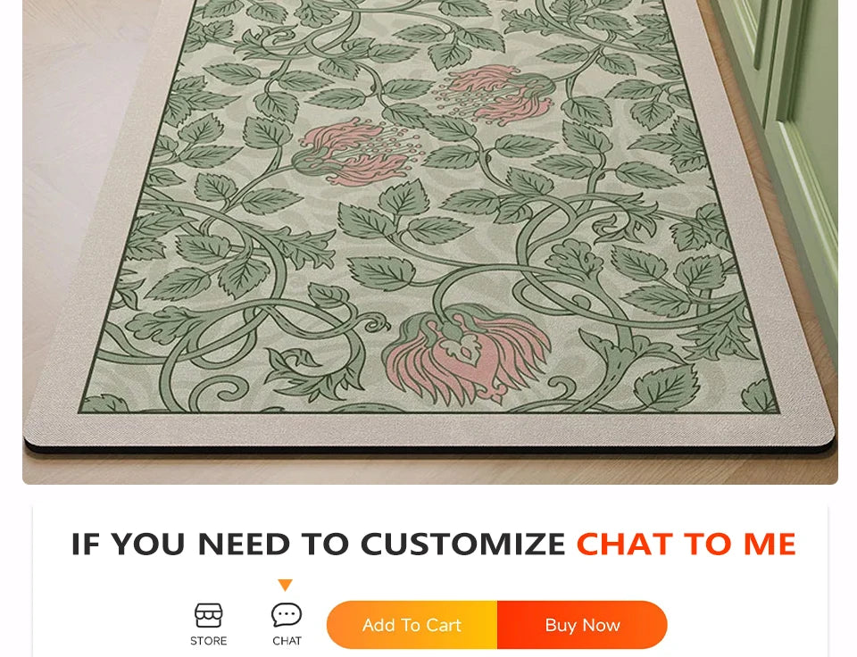 Kitchen Floor Mat Leather Pvc Carpet Waterproof Oil-proof Foot Mats Home Decoration Flower Floral Rug