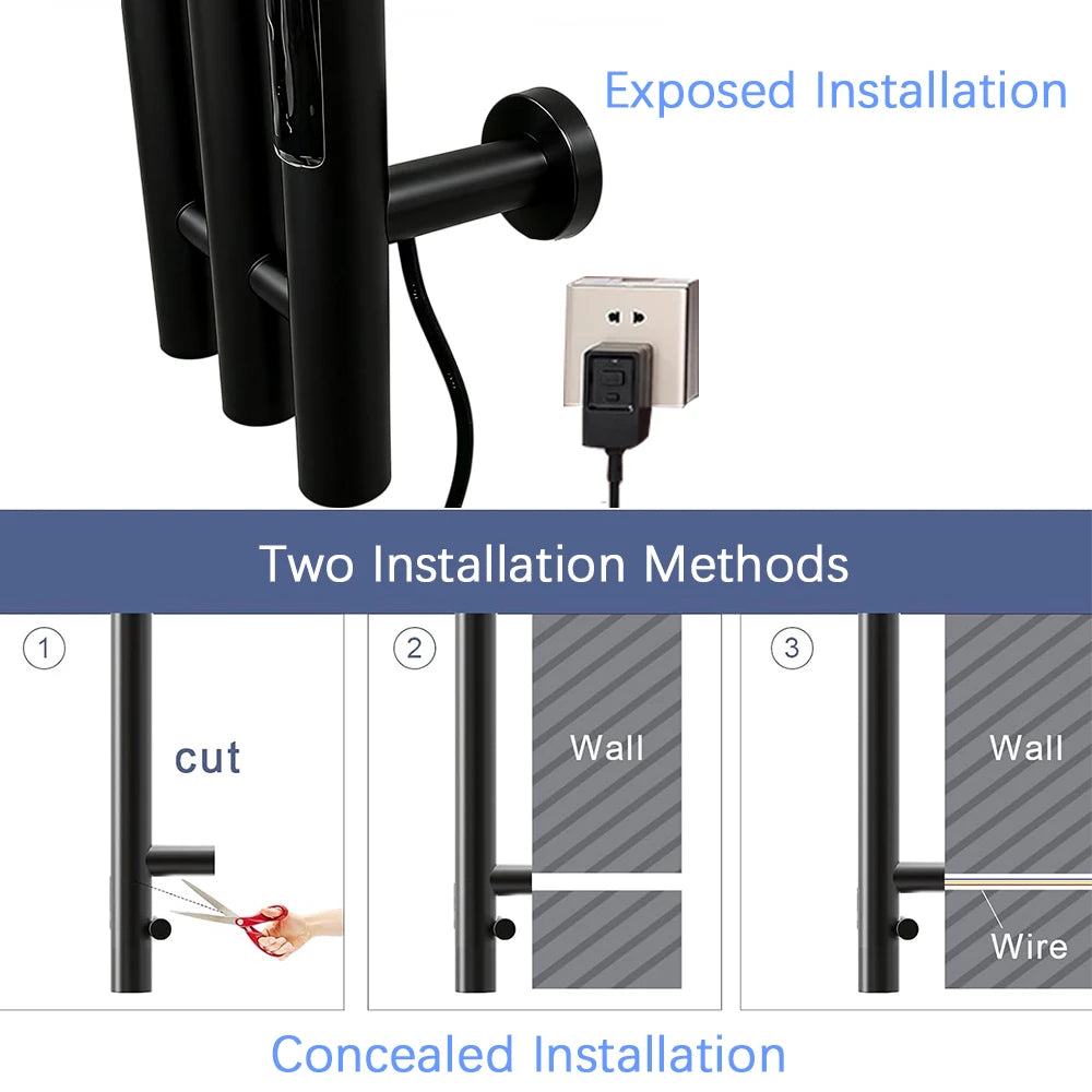 Bathroom Electric Towel Warmer Heated Towel Rack  Plug-in/Hardwired Towel Radiator 120CM 3/4 Bars Wall Mount Towel Dryer