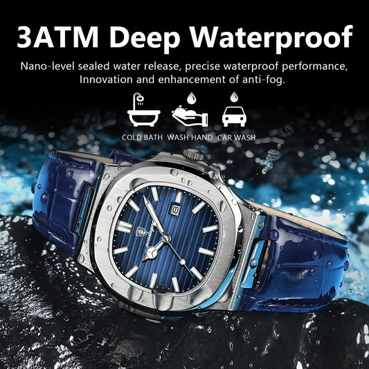 POEDAGAR Luxury Original Man Watch Date Waterproof Luminous Square Men Wristwatch High Quality Leather Men's Quartz Watches Male