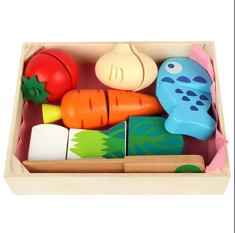 Wooden Simulation Kitchen Toy Montessori Pretend Play House Series Cut Fruit Desserts Children Cut Vegetables Educational Toys