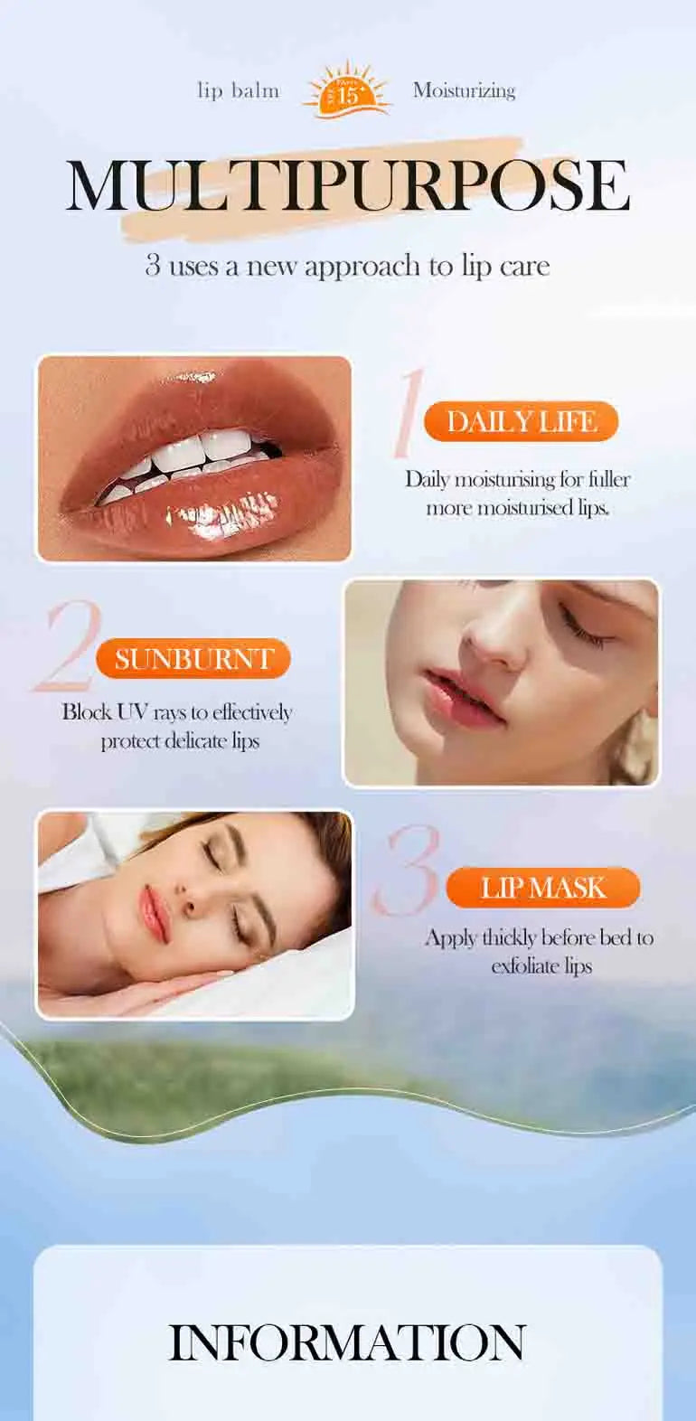 SADOER Spf 15+ Lip Sunscreen Solar Blocker Moisturising Lip Balm