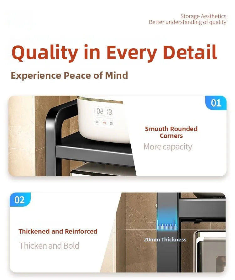 Kitchen Microwave Oven Rack Double Layer Expandable Multi Functional Home Appliance Storage Shelf Carbon Steel No Installatio...