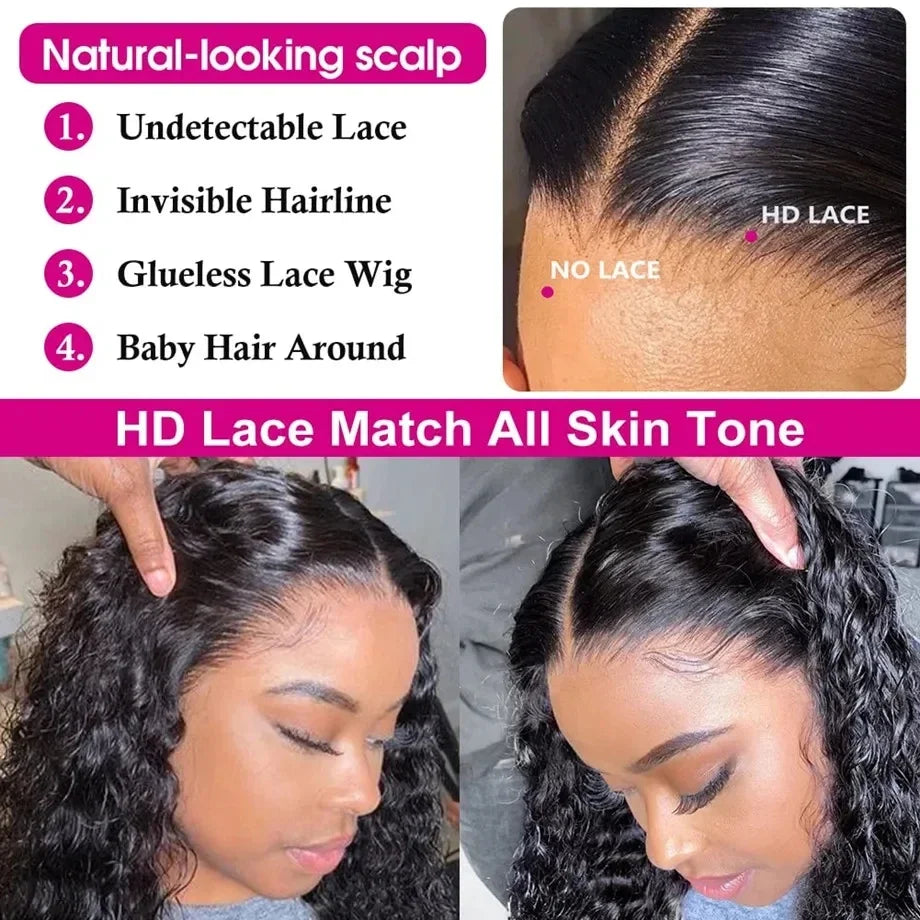 40 Inches 13x6 HD Lace Front Human Hair Wigs Deep Wave Remy Human Hair Precut Frontal Curly Brazilian Glueless Human Hair Wigs