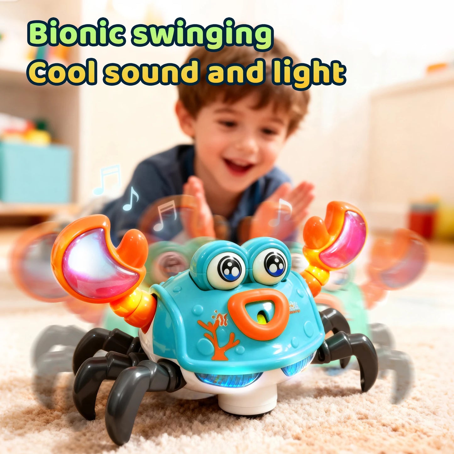 Crawling Crab Toy with Lights and Music – Interactive Electronic Pet with Obstacle Avoidance for Babies
