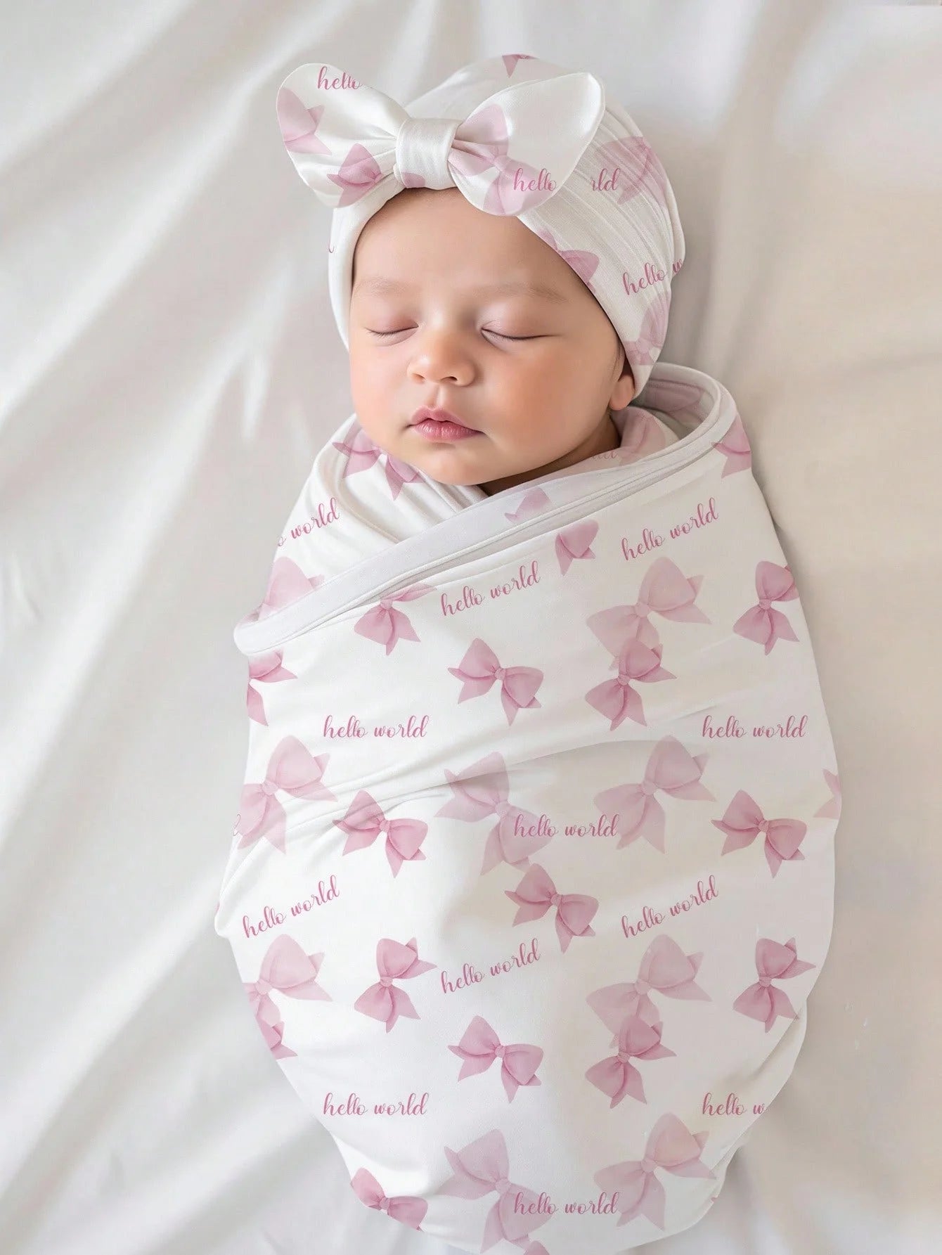 Ylsteed Newborn Photography Receive Blanket Newborn Bow Print Swaddle Blanket with Hat Bedding Infant Bath Towel Baby Items-HD