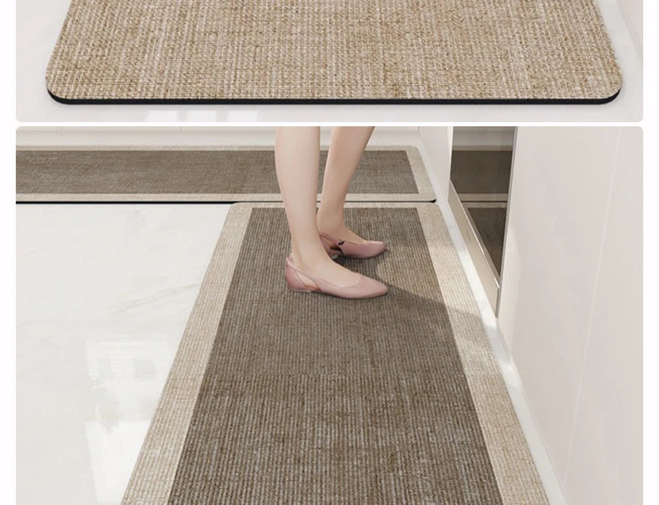 Kitchen Floor Mat Anti-slip Oil-proof Carpet Pvc Leather Waterproof Foot Mats Long Rug Brown Beige Home Decoration Rugs 주방 카펫