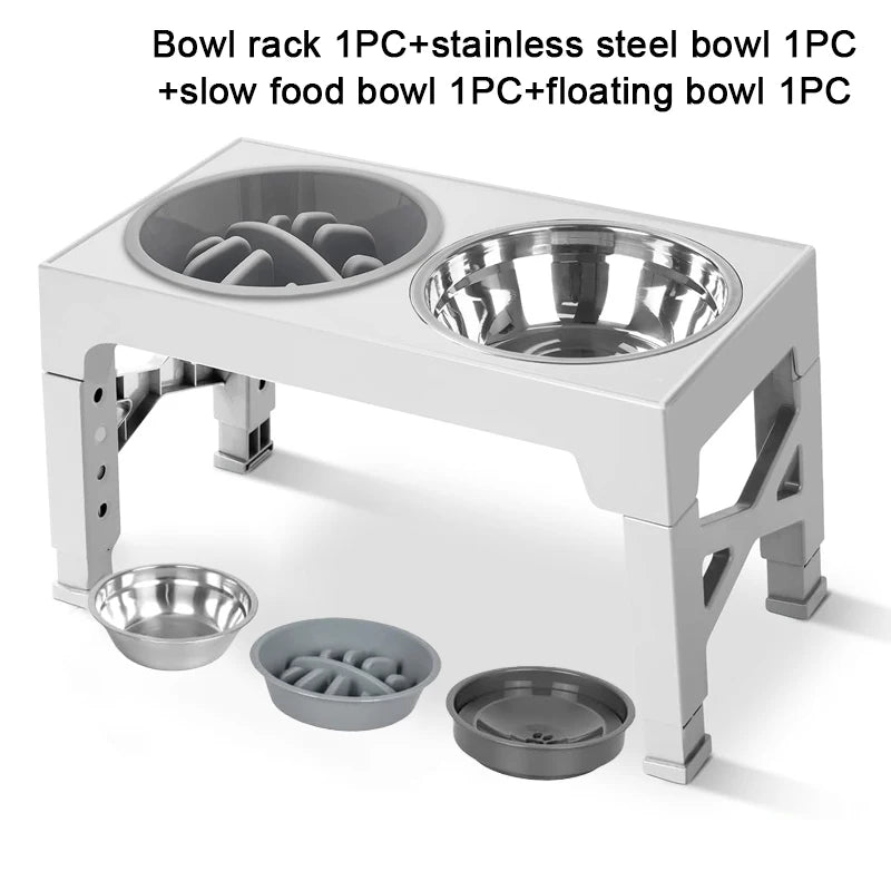 Adjustable Elevated Dog Feeder – Raised Stand with Slow Feeder Bowl & Water Dispenser for Medium and Large Dogs