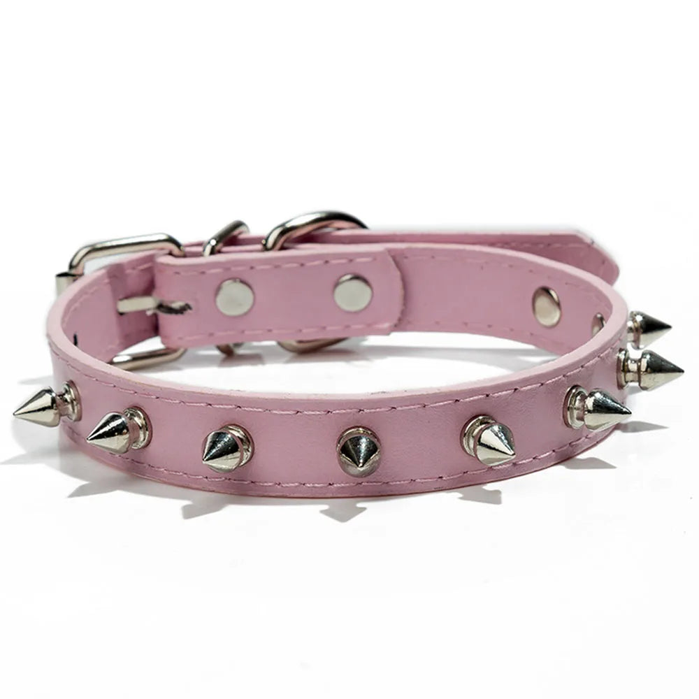 Anti-Bite Spiked Dog Collar – PU Leather Studded Collar for Small Dogs, Bulldogs, Pugs, and Puppies