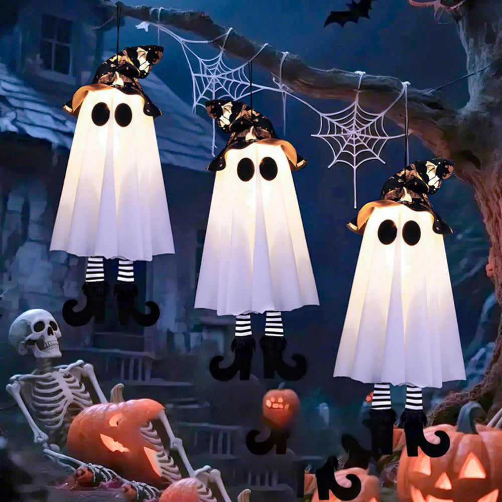 Halloween Decor Hanging Ghosts With Lights 1/2/3pcs LED Glowing Ghosts Festival Home House DIY Decoration Supplies Outdoor Setup