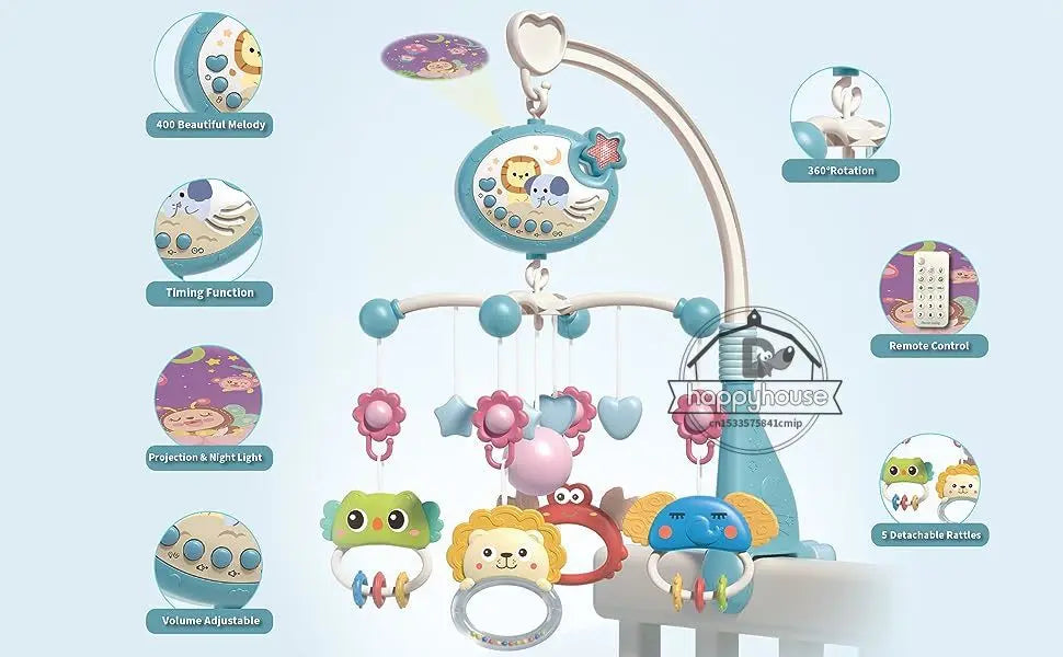 Musical Baby Crib Mobile – Light-Up Music Projection Toy with Remote Control for Infants 0–6 Months