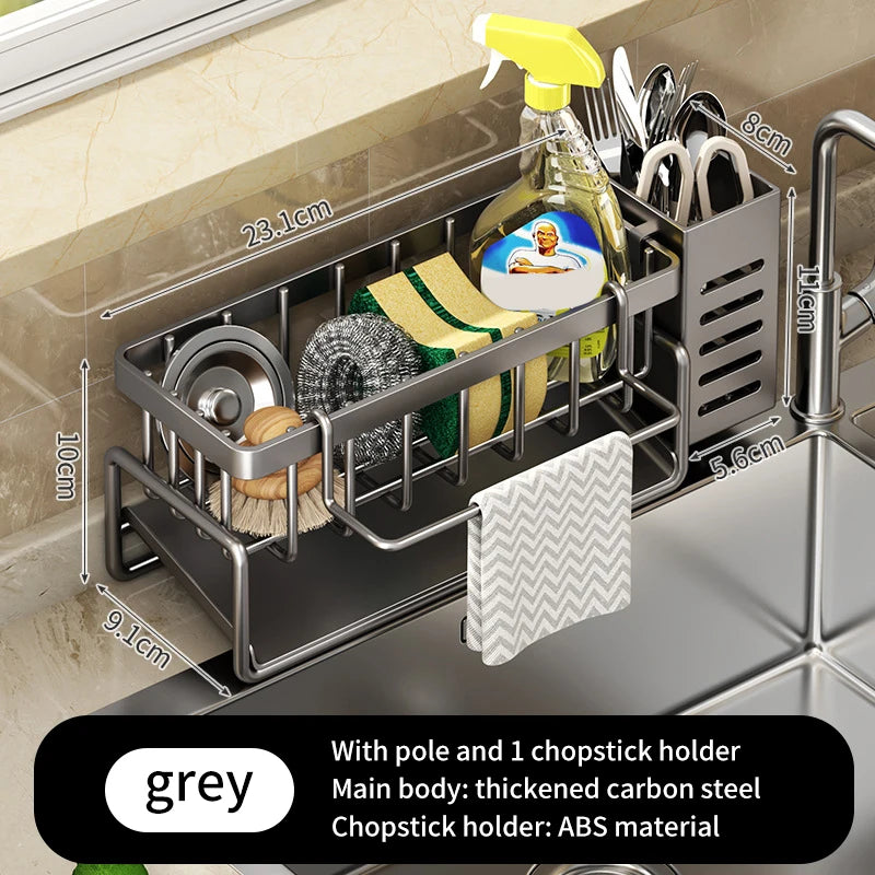 Stainless Steel Kitchen Sink Storage Rack, built-in Sponge Rack And Drainage Basket For Kitchen Cleaning And Storage