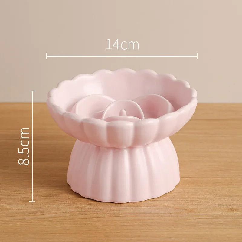 Ceramic Pet Feeder Bowl – Elevated Slow Feed Anti-Choking Bowl for Cats & Small Dogs