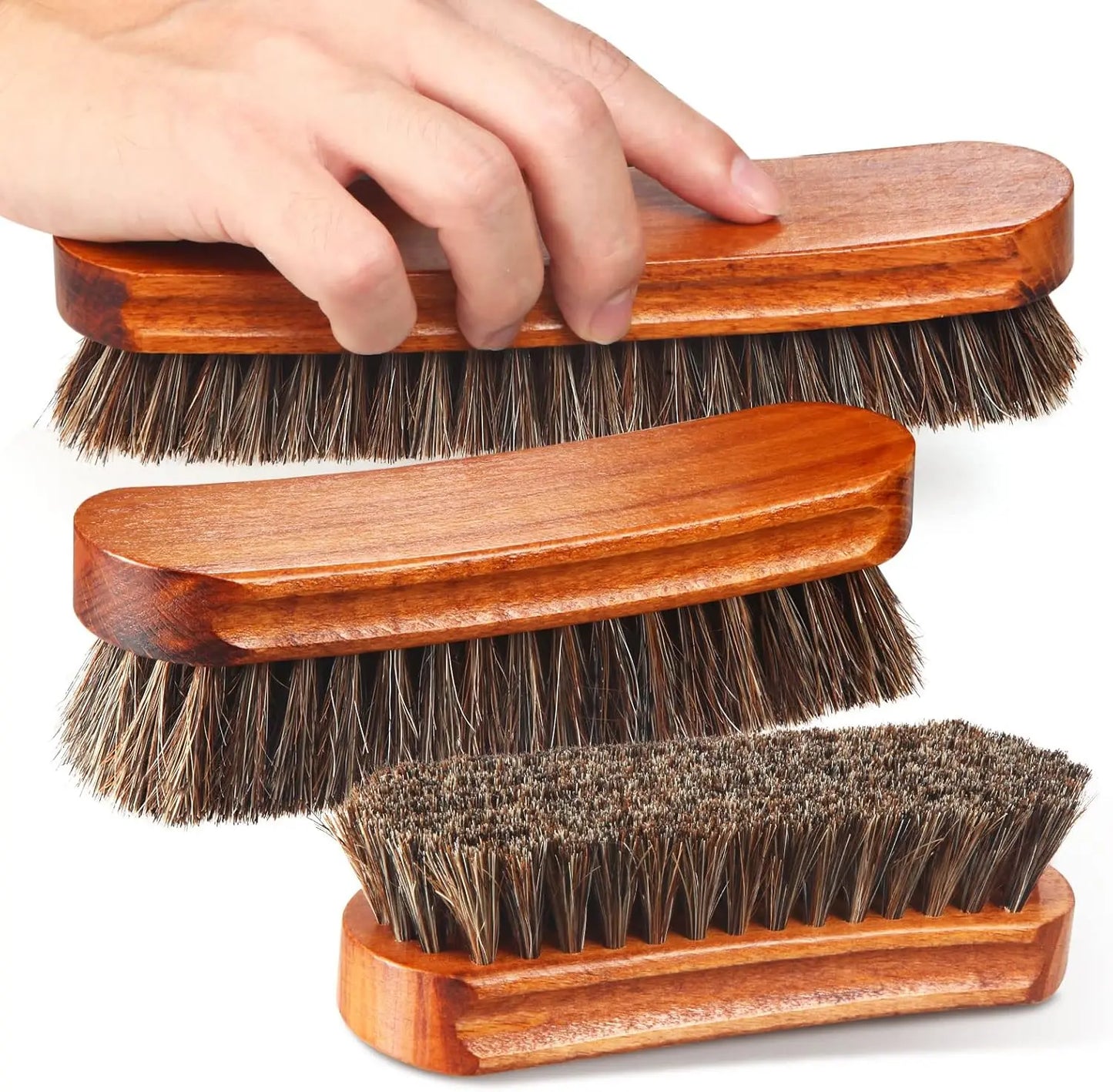 4 Pieces Horsehair Shiny Shoe Brush Set Polishing Applicator Cleaning Leather Shoes Boot Care Brush Suede Cleaning Brush
