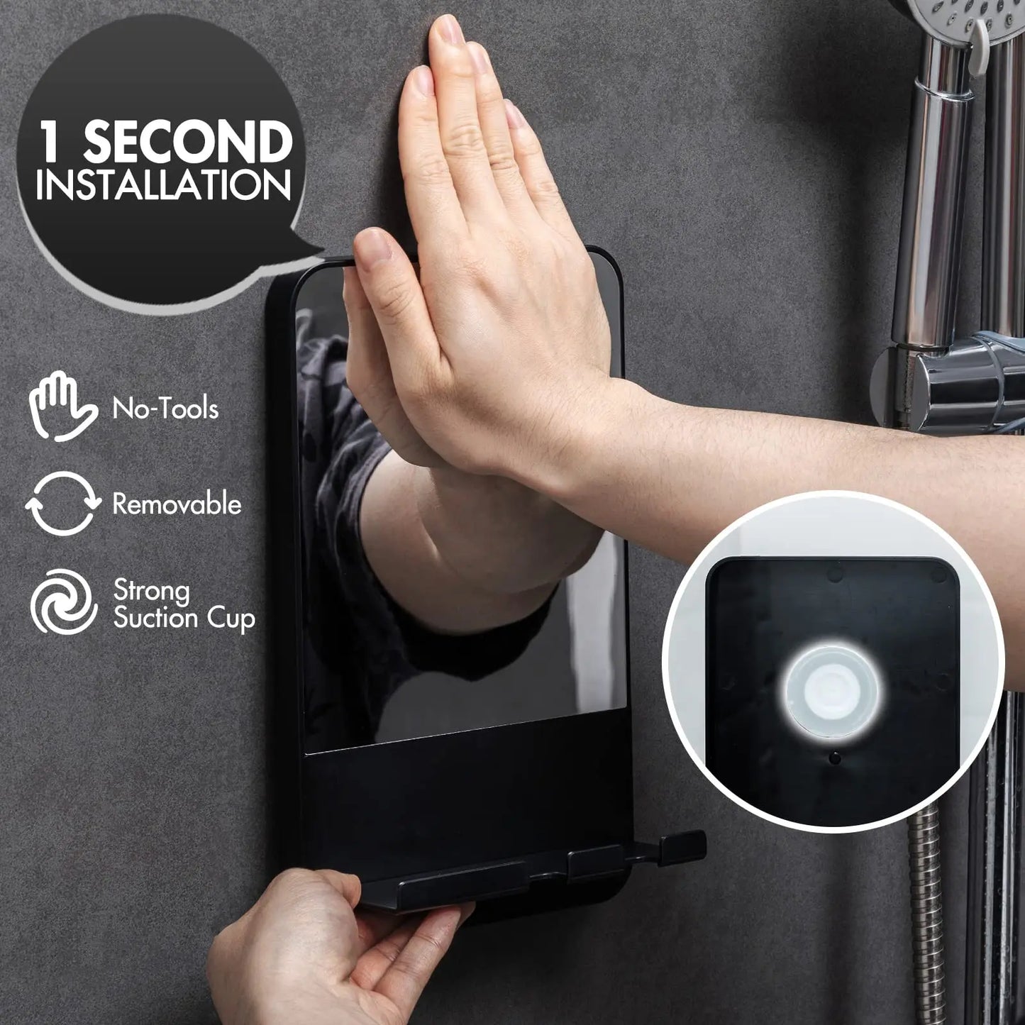 TAILI Shower Mirror Fogless for Shaving with Razor Holder, Fog Free Mirror Shower Suction Rust-Proof Removable Bathroom Mirror
