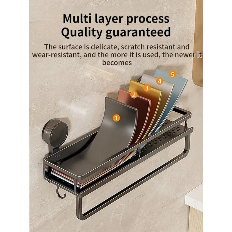 No Drill Suction Cup Suction Bathroom Rack Bathroom Shelf Toilet Space Aluminum Hanging Rack Bathroom Organiser Hang On The Wall