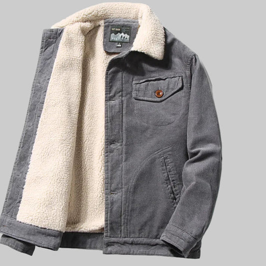Men’s Corduroy Fleece-Lined Winter Jacket – Warm Casual Coat, Retro Korean Style in Grey, Green, Coffee & Tan