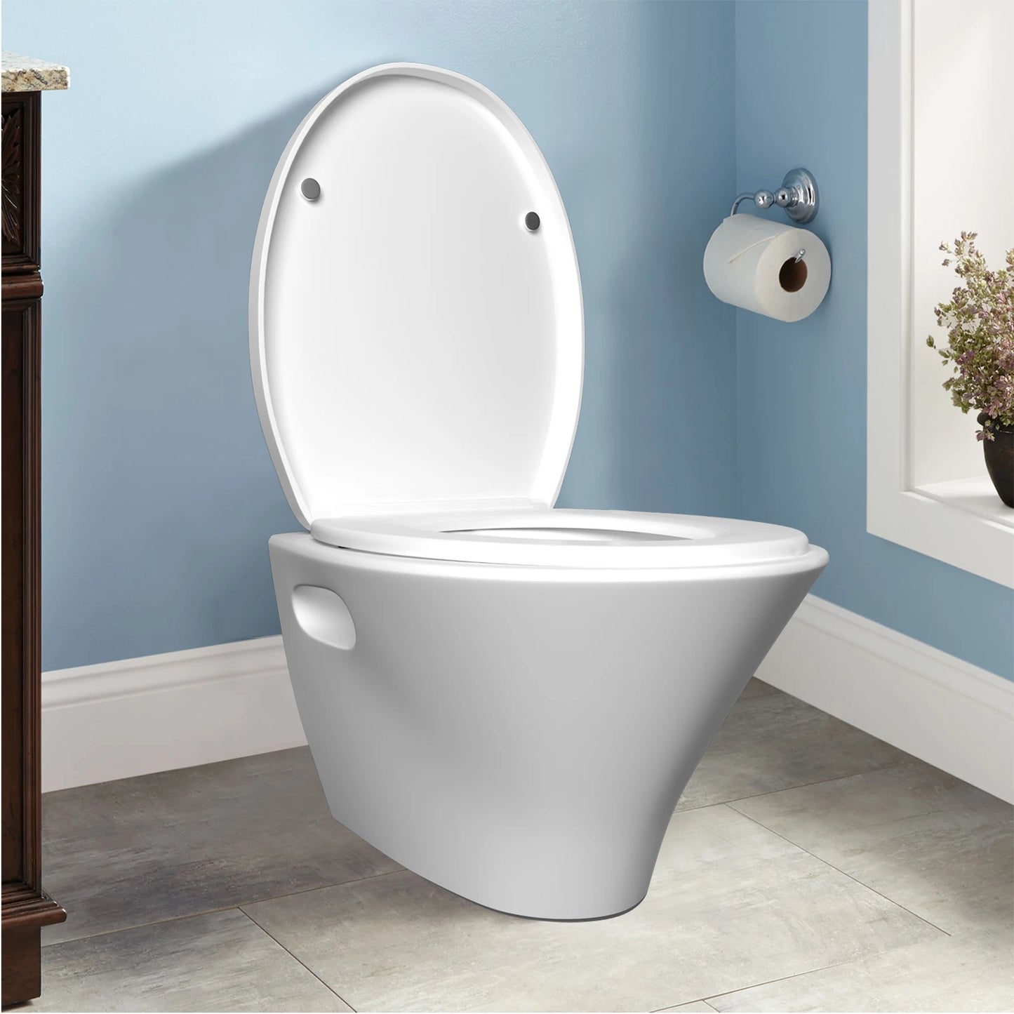 BRIEFNESS O-Type Toilet Seat Slow-Close Oval Cover - Durable Quick-Release Hinges, Anti-Scratch Easy Install Compact Commode Lid
