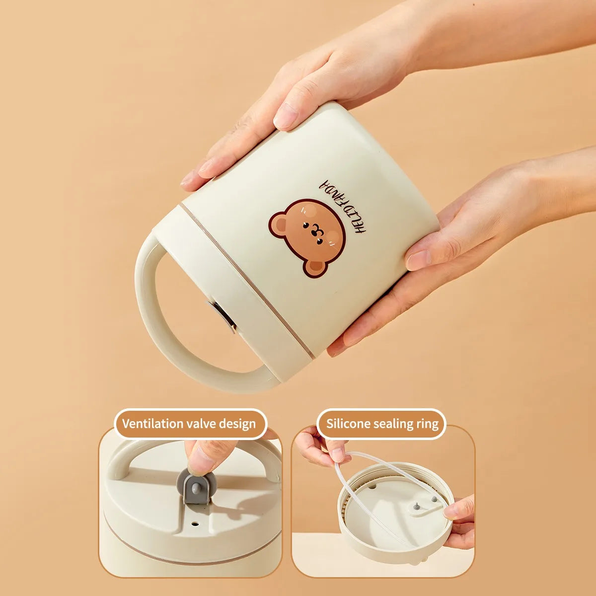 316 Stainless Steel Thermal Insulated Bento Lunch Box Leak Proof Little Bear Food Container With Handle For Kids Microwave Safe