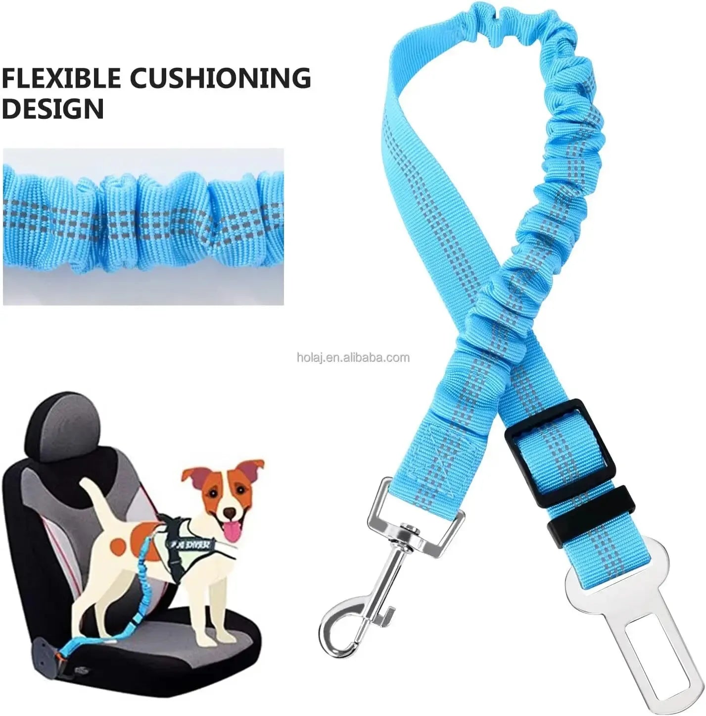 1PCS High Grade Dog Car Safety Belt Dog Safety Belt with Damping Belt and Reflective Line Adjustable Length Suitable Any Dog