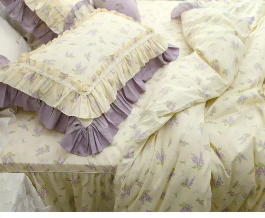 Floral Style 100% Cotton Pillowcase Bedding Set With Lace Design