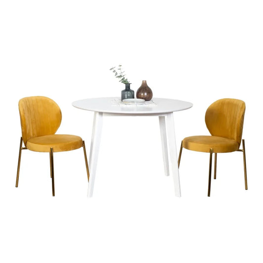 Amoa Contemporary 3Piece Dining Set White Round Dining Table with 2 Chairs