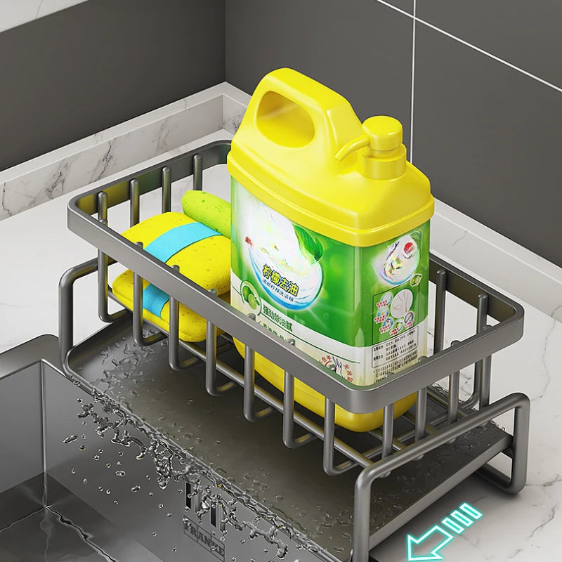 Kitchen Space Aluminum Sink Drain Rack Sponge Storage Faucet Holder Soap Drainer Shelf Basket Organizer Bathroom Accessories