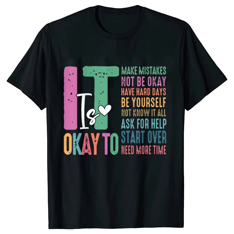 It's Okay To Make Some Mistakes T-shirt for Women Mental Health Shirt Motivational Y2k Tops Short Sleeve Tees Female Clothing