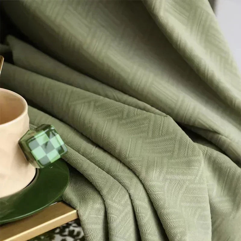 Matcha Green Flannel Light Luxury Curtain