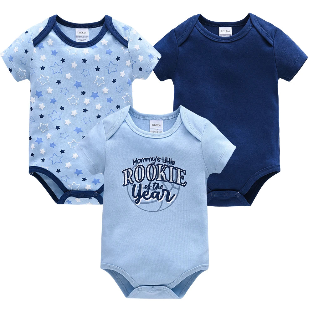 New Baby Boy Clothes Summer 100% Cotton Blue Grey Tie Print Three Piece Short Sleeve Bodysuit Pants vetements bebe For 0-12M