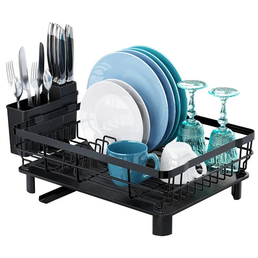 Home Drying Rack Dish Drainer Whth Drainboard Light Duty Blak Countertop Utensil Organiser Kitchen Accessorier Dish Storagerack