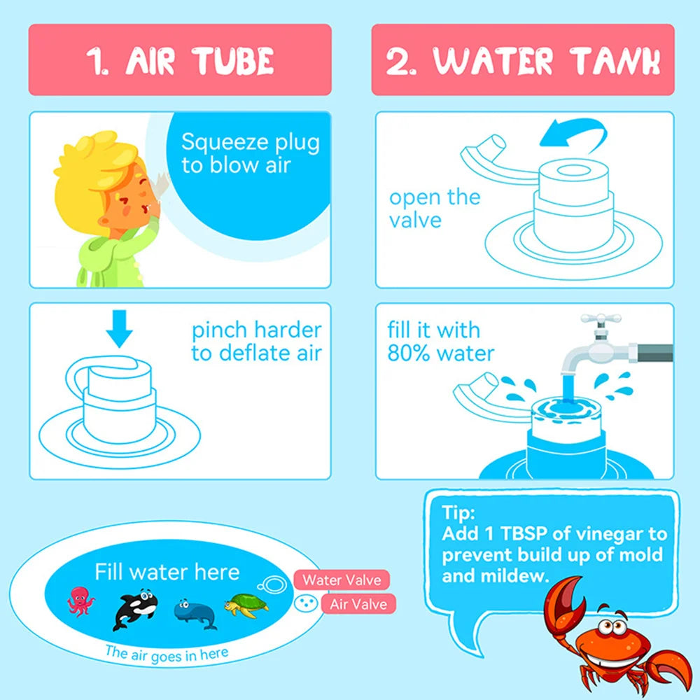 Tummy Time Water Mat for Baby Boy Girl PVC Inflatable Play Mat with Mirror Rattle Buzzer for Infants Toddlers Fun Play Activity