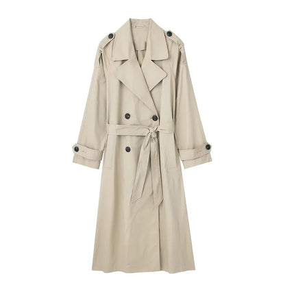 Women Trench Coat With Belt Solid Double Breasted