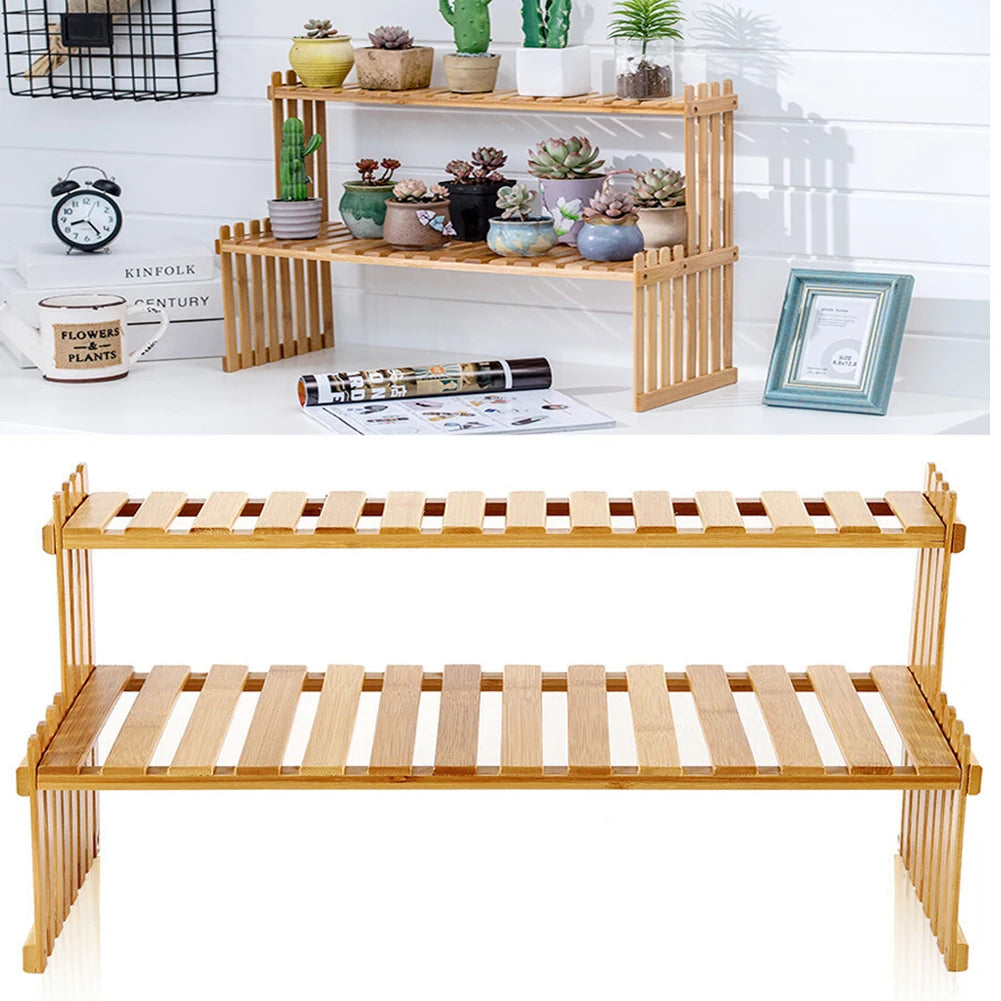 2 Tier Decorative Tabletop Wood Plant Stand Display Shelf For Home Office Tidy Storage Organiser