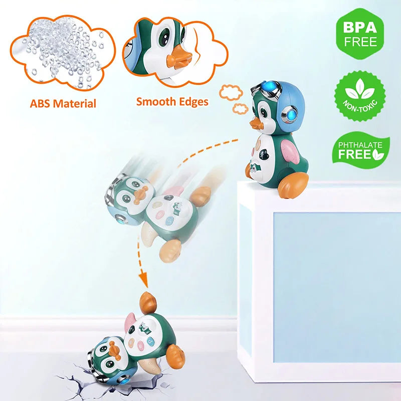 Baby Crawling Toys Musical Penguin Infant Moving Walking Dancing Toys with Light Toddler Interactive Development Tummy Time Gift