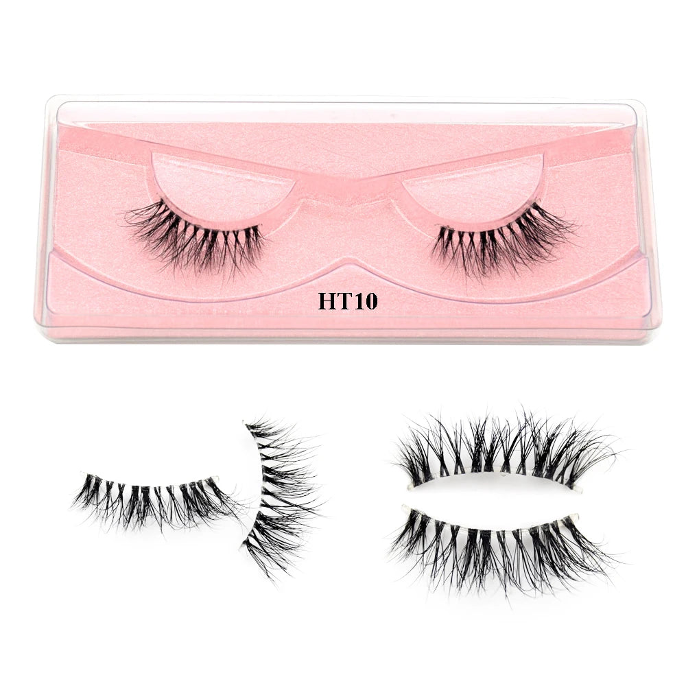 Visofree 3D Mink Half Lashes – Natural Long False Eyelashes with Clear Band, Handmade HT04