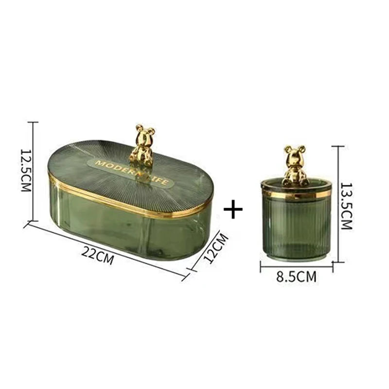 Gold Bear Acrylic Cotton Buds Storage Box