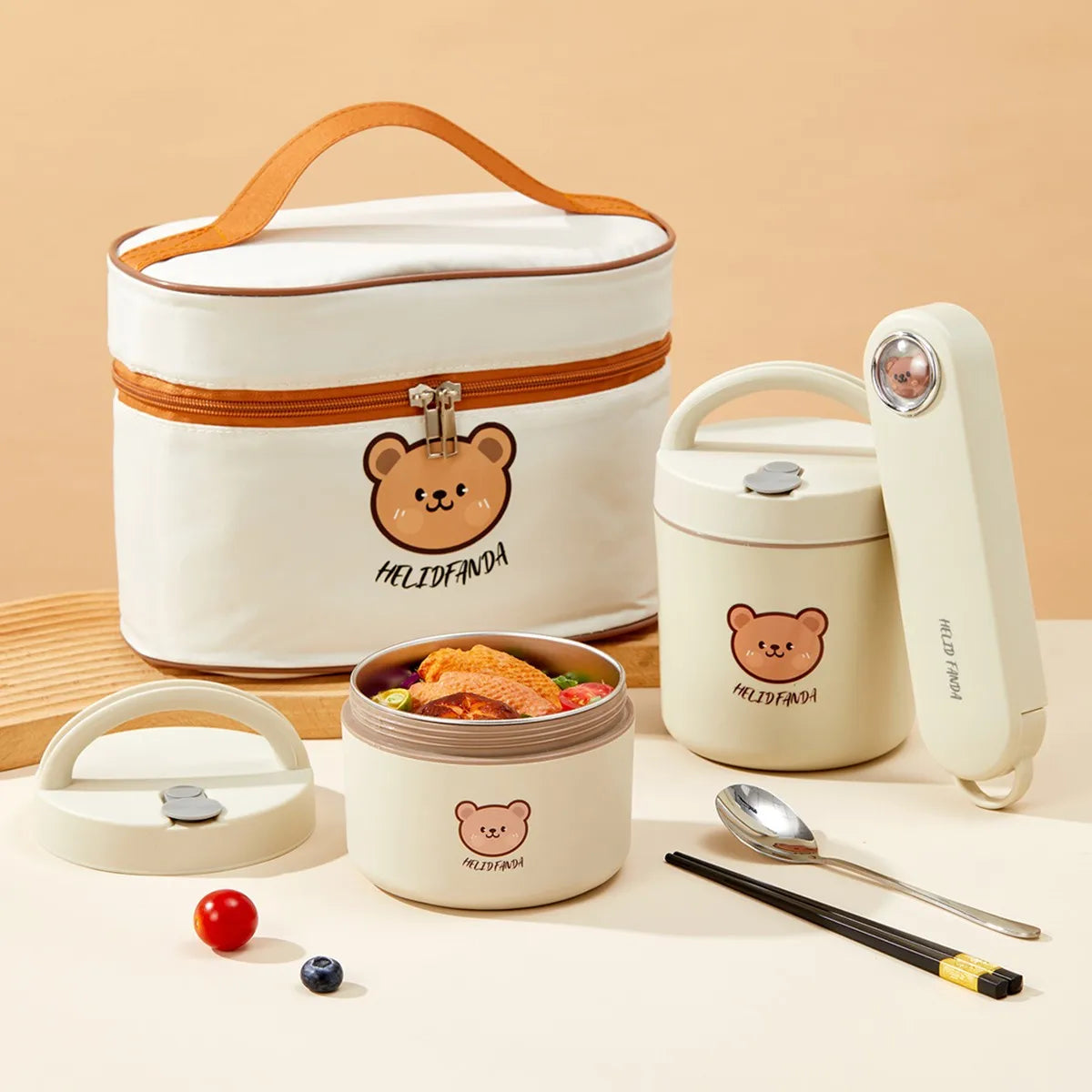 316 Stainless Steel Thermal Insulated Bento Lunch Box Leak Proof Little Bear Food Container With Handle For Kids Microwave Safe