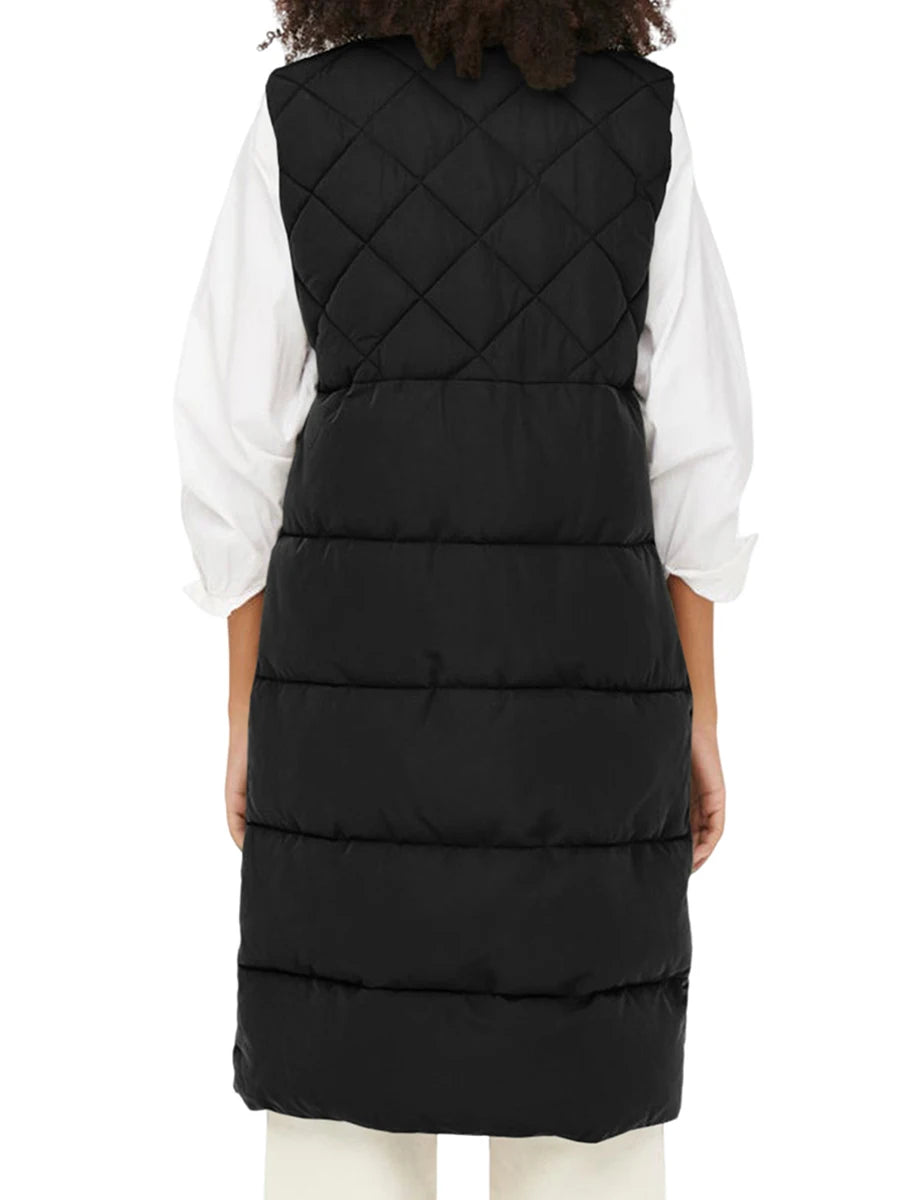 Women Quilted Puffer Vest Solid Color Warm down Jacket Button Cardigan for Winter Outwear Streetwear